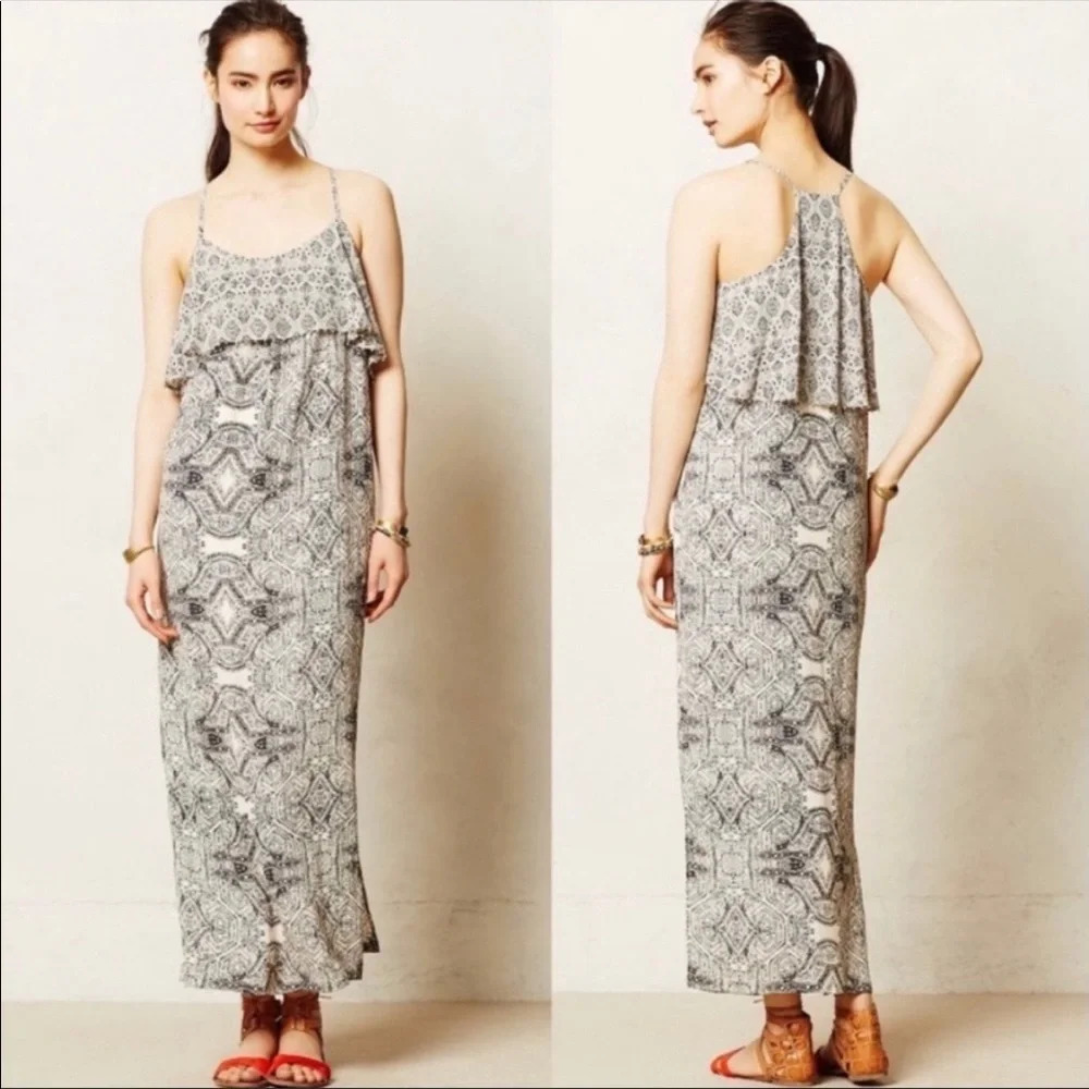 Vanessa Virginia Anthropologie Talitha Tiered Printed  Maxi Dress Size 2